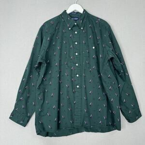Vintage Stars & Stripes Mens Shirt XL Green Flag Print Western Patriotic Cowboy‎